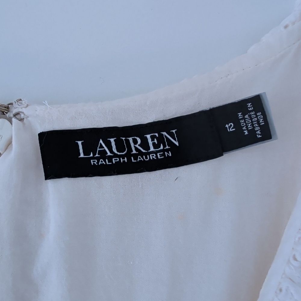 LAUREN Ralph Lauren White Eyelet Ruffle Sleeveless Midi Dress Size 12 Made India - Picture 3 of 15